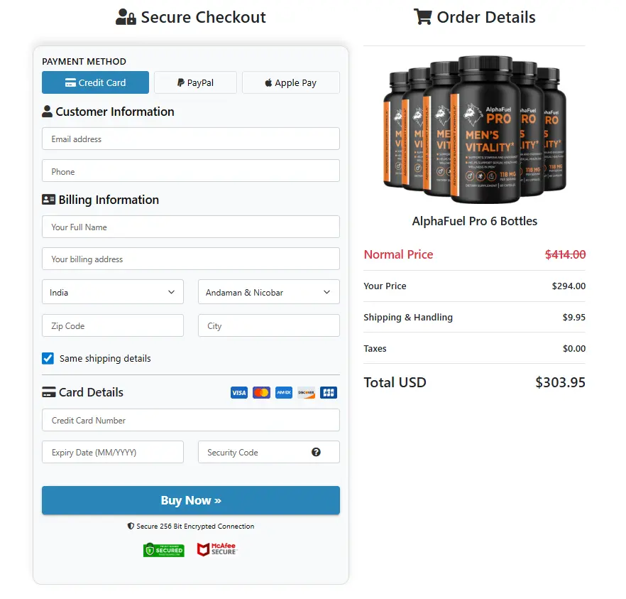 AlphaFuel Pro Order Page